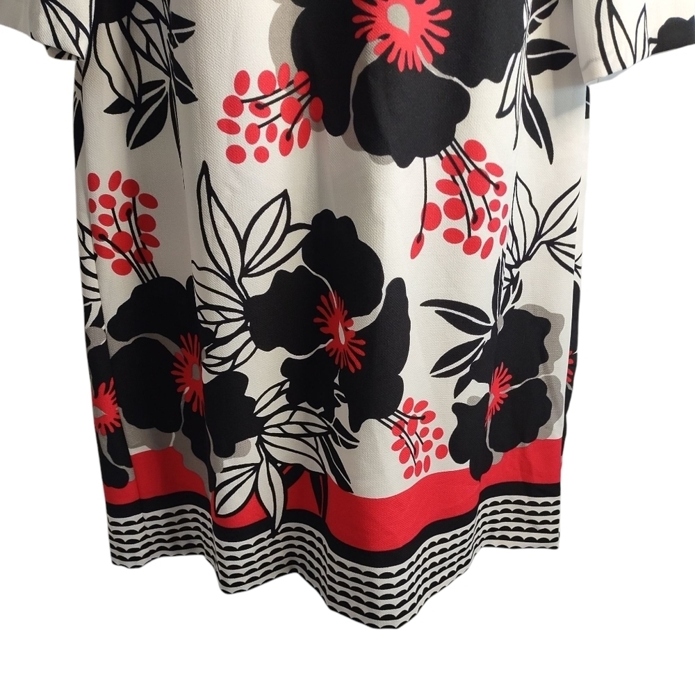 NINE WEST Women's Black & Red Floral Back Zip 3/4 Sleeve Sheath Dress Sz 14 - Picture 4 of 8